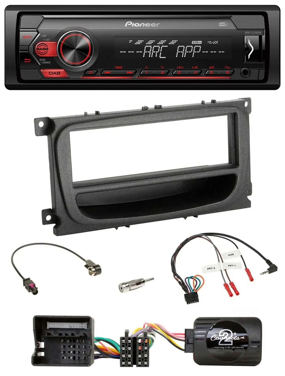 Автомагнитола для Ford Mondeo/S-Max (2007–2014) Pioneer 1-DIN, DAB, MP3, USB, поддержка управления на руле, черная
