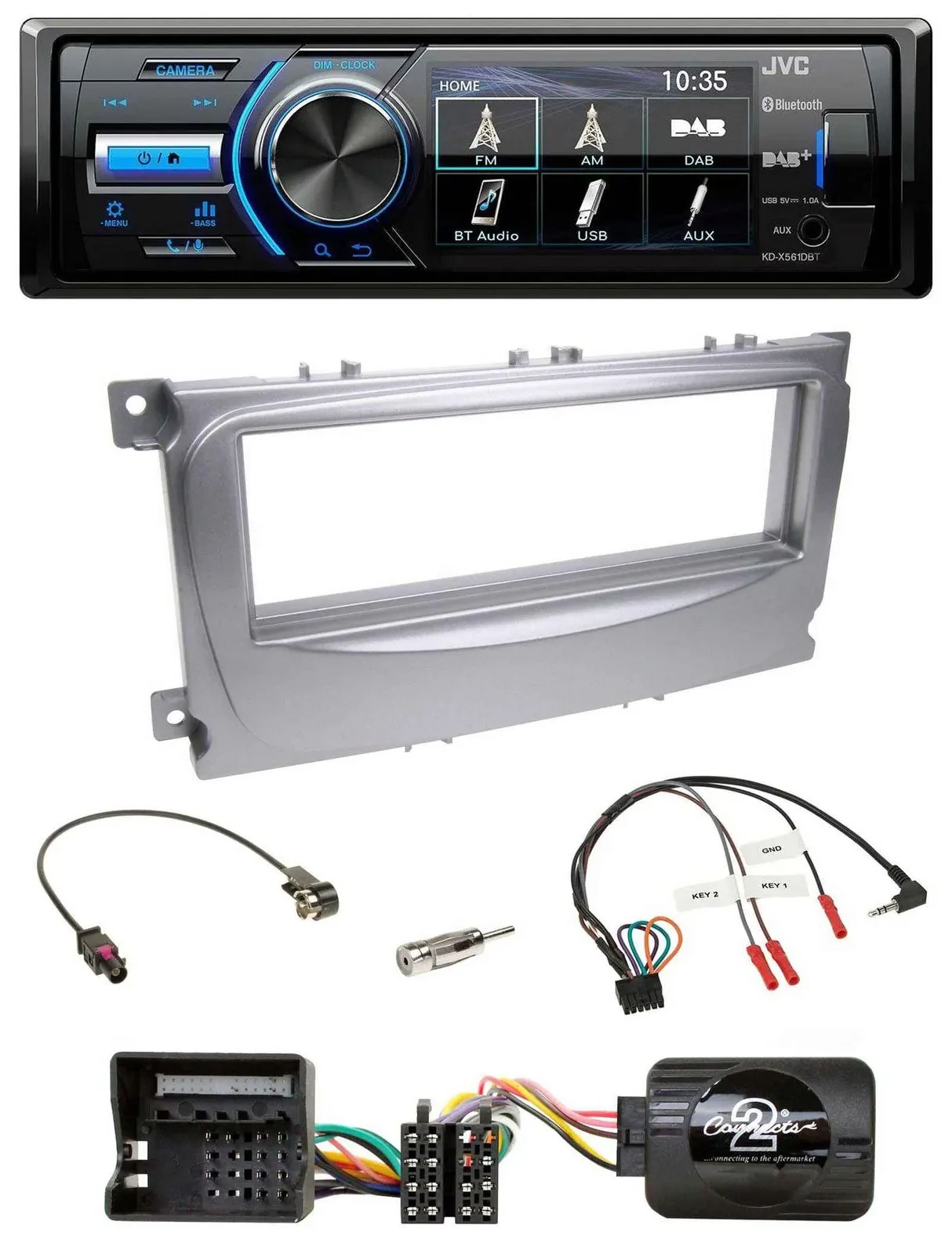 JVC Bluetooth Lenkrad USB DAB Autoradio für Ford S-Max Mondeo 2007-2014 silber