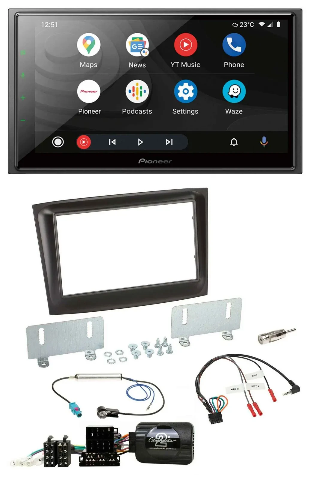 Автомагнитола для Fiat Doblo Pioneer 2DIN DAB Bluetooth USB ISO CAN-Bus, управление с руля