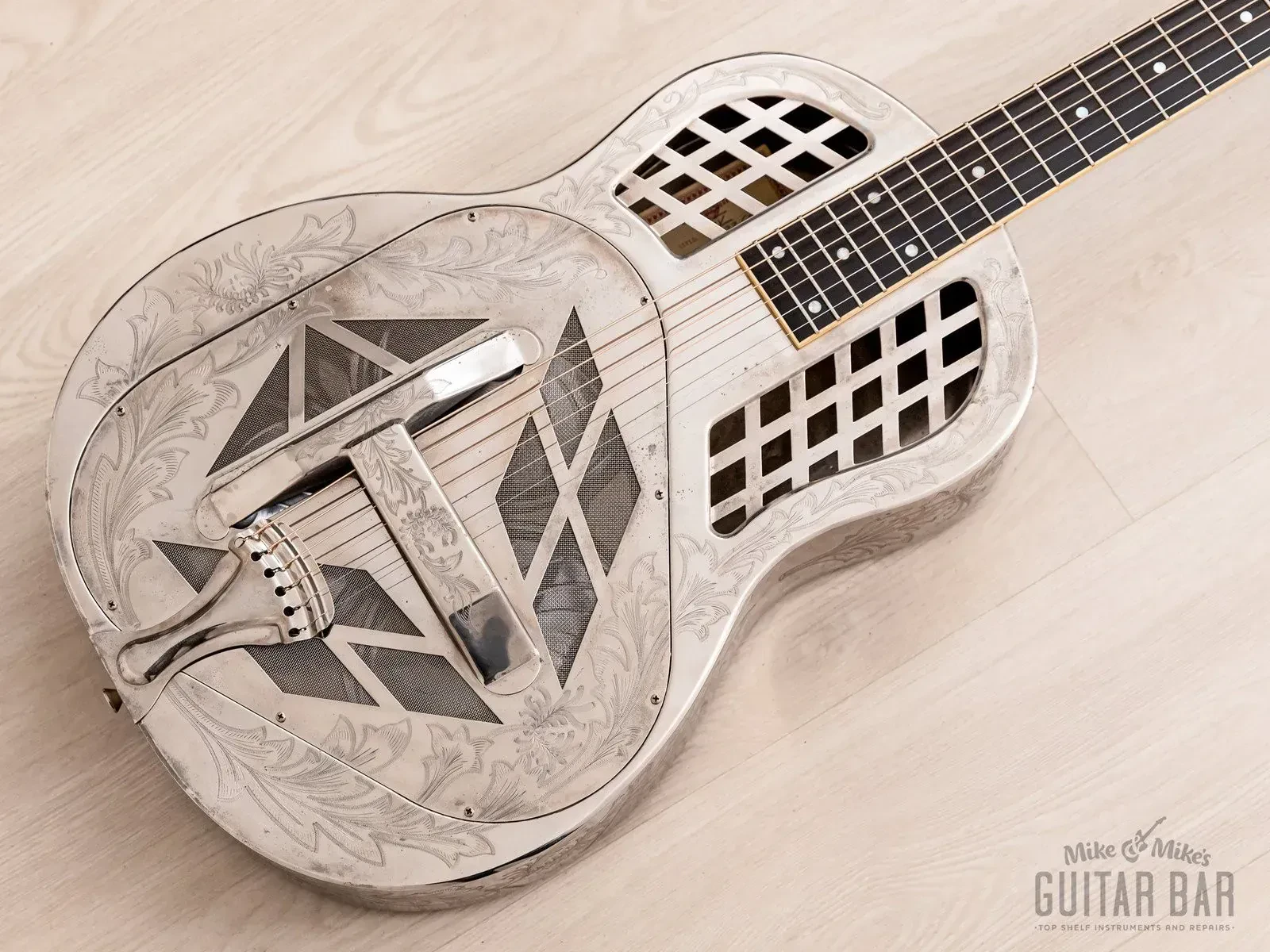 1994 Continental Style IV Roundneck White Brass Resonator w/ Case, Germany