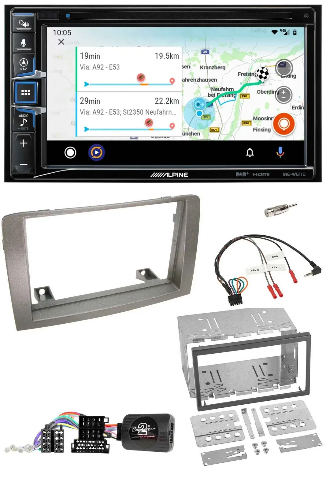 Alpine Bluetooth TMC USB DAB 2DIN Lenkrad Navigation für Lancia Musa 2004-2012
