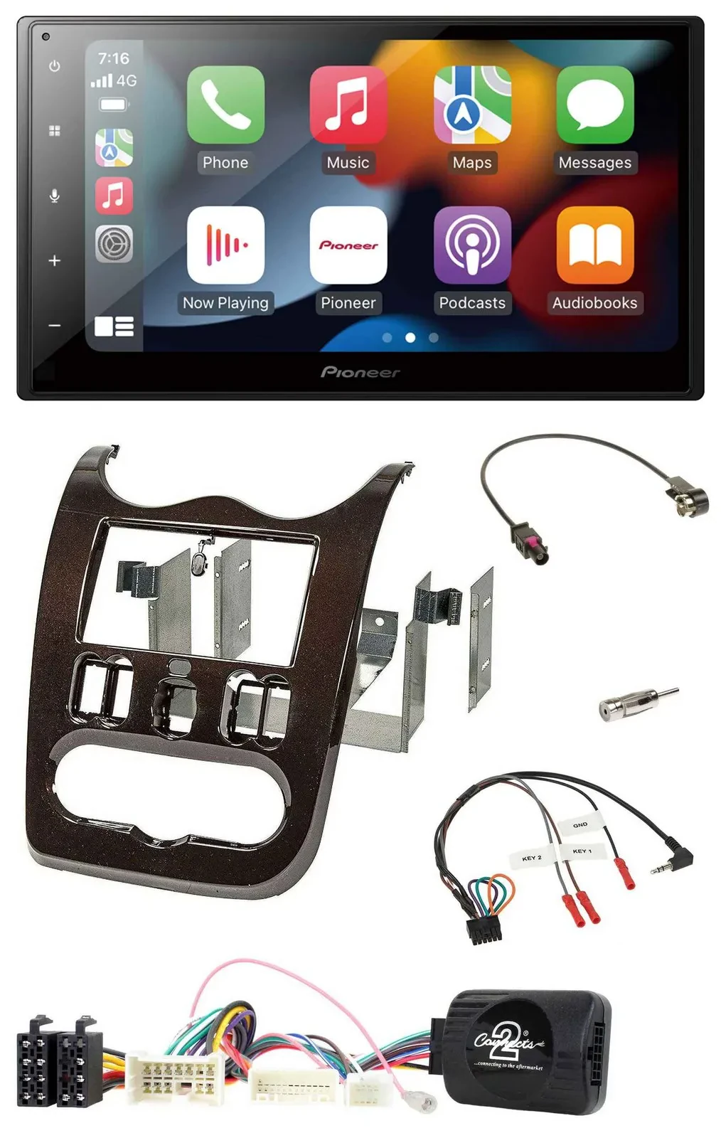 Pioneer DAB Bluetooth 2DIN USB Lenkrad Autoradio für Dacia ab 12 dunkelbraun