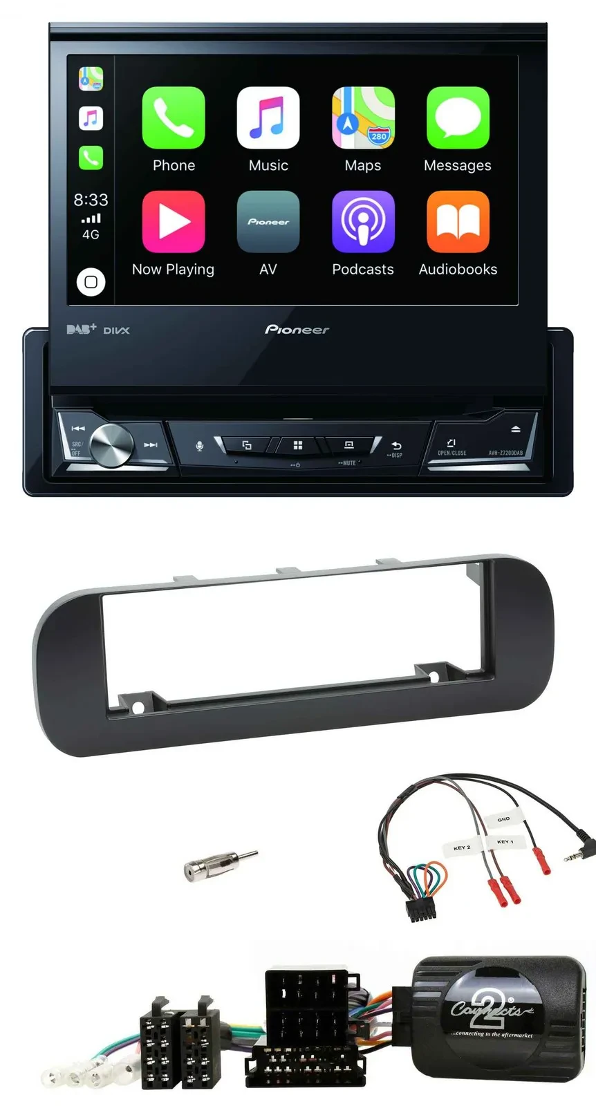 Pioneer DVD Bluetooth DAB USB Lenkrad Autoradio für Fiat Panda 2012-2020 schwarz