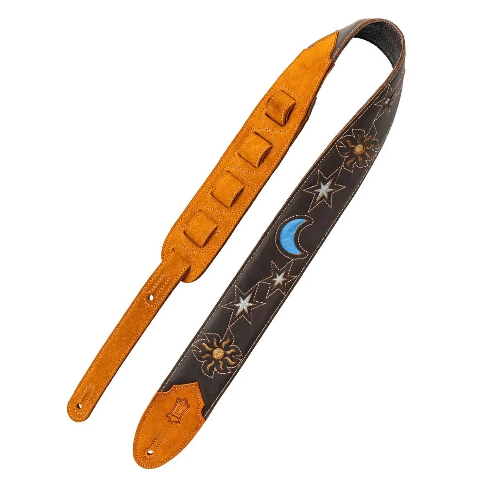 Гитарный ремень Levy's M4MN кожаный 2.5" тёмно-коричневый Sun and Moon