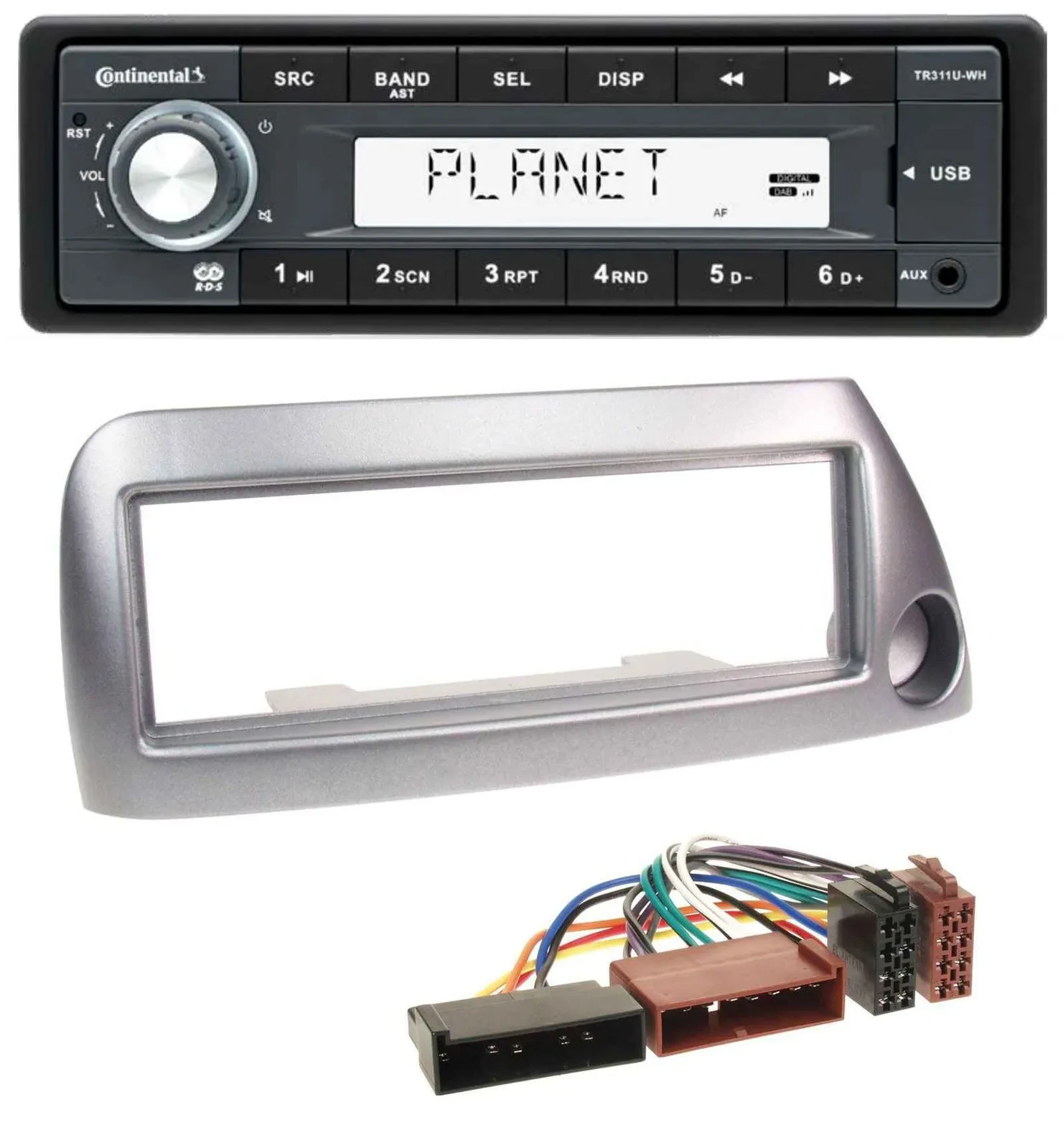 Continental USB MP3 AUX 1DIN Autoradio für Ford Ka bis 2008 silber-metallic