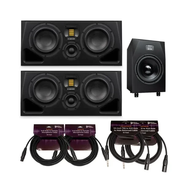 ADAM Audio A77H Three Way Active Studio Monitor Pair with Subwoofer and Cables