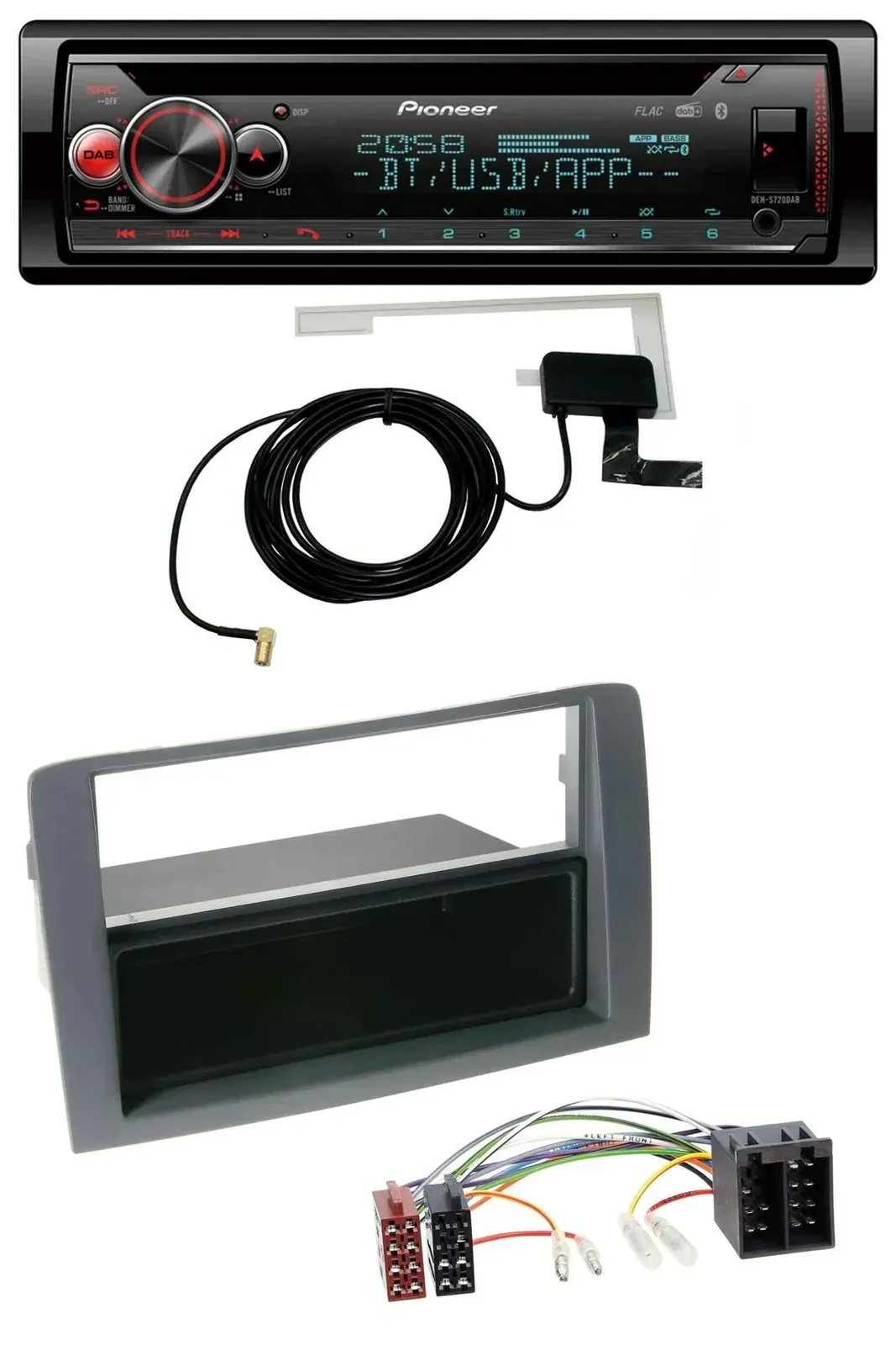 Автомагнитола для Fiat Idea (350, 03–11) Pioneer DAB, CD, MP3, USB, Bluetooth, серый
