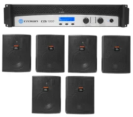 Crown CDi1000 2-Ch 500w 70V Commercial Amplifier+(6) JBL Indoor/Outdoor Speakers