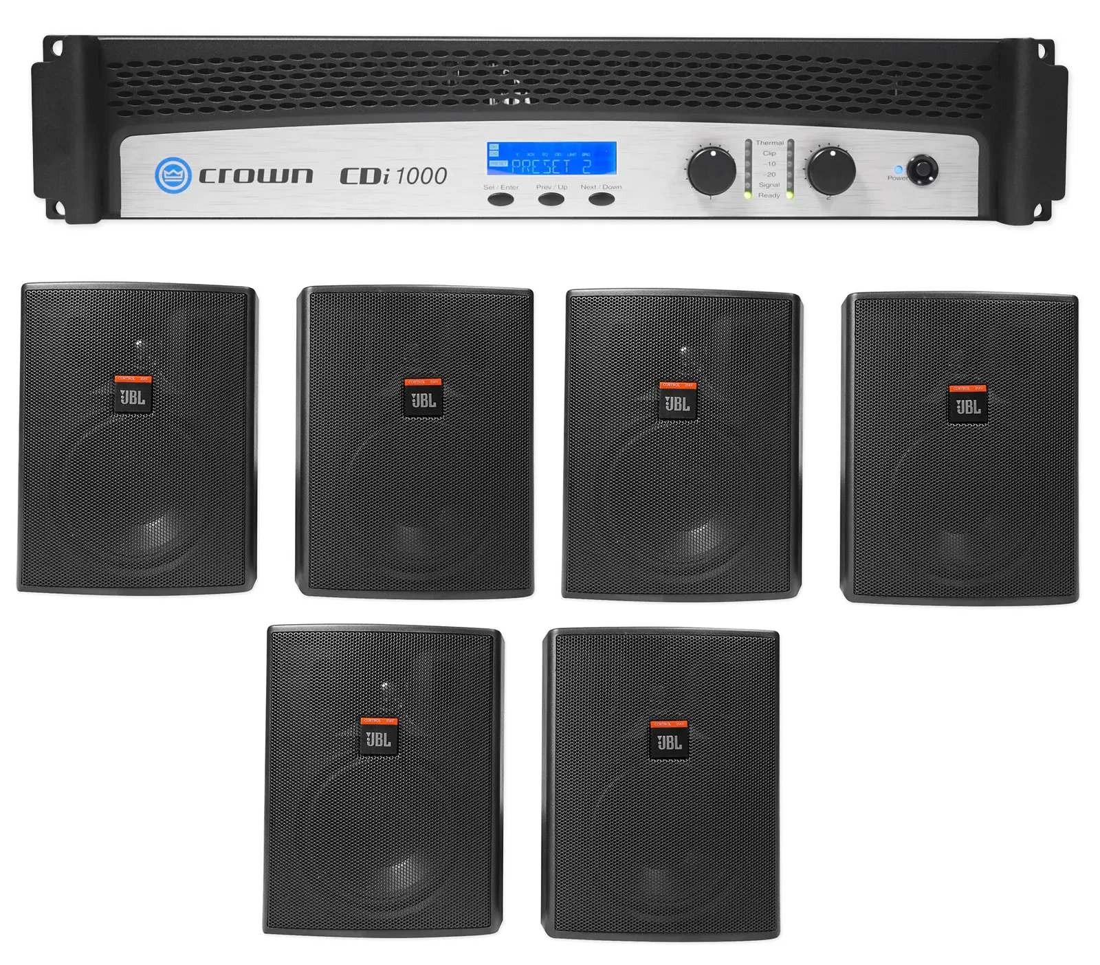 Crown CDi1000 2-Ch 500w 70V Commercial Amplifier+(6) JBL Indoor/Outdoor Speakers