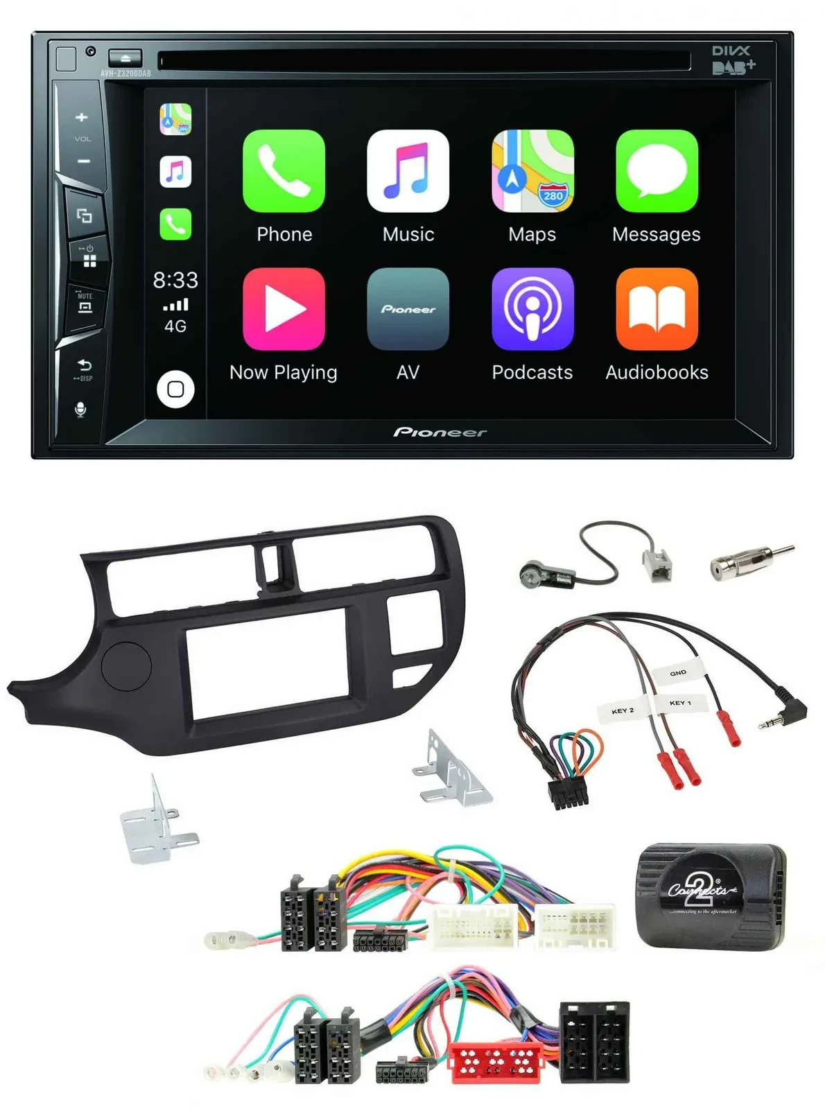Pioneer Lenkrad USB DVD Bluetooth DAB 2DIN Autoradio für Kia Rio UB 11-15 schwar