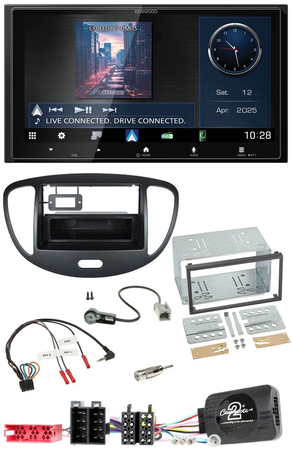 Автомагнитола Kenwood 2DIN, Bluetooth, USB, DAB, для Hyundai i10 2009–2013, черная