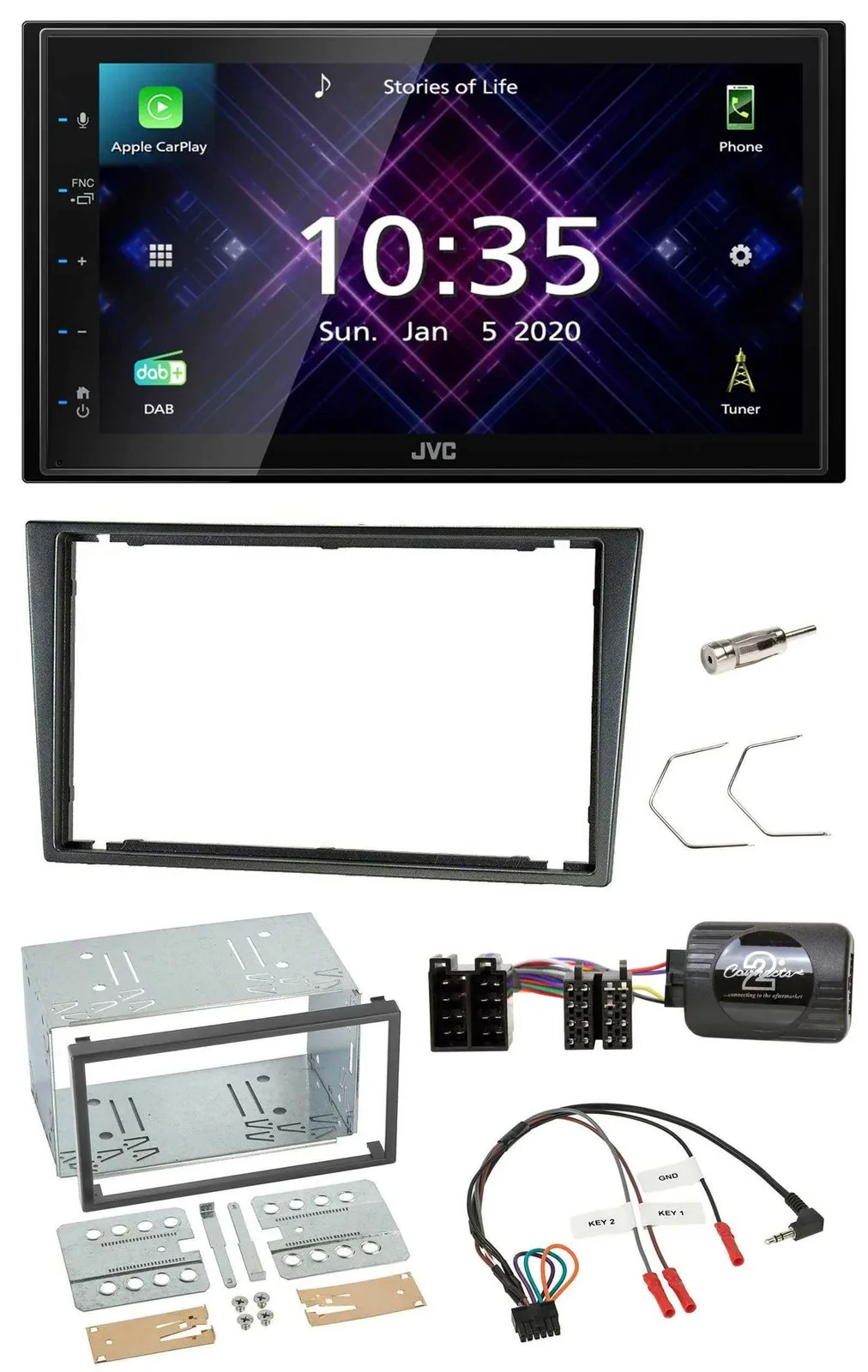 JVC DAB 2DIN Lenkrad Bluetooth USB Autoradio für Opel Corsa C 200-2004 charcoal