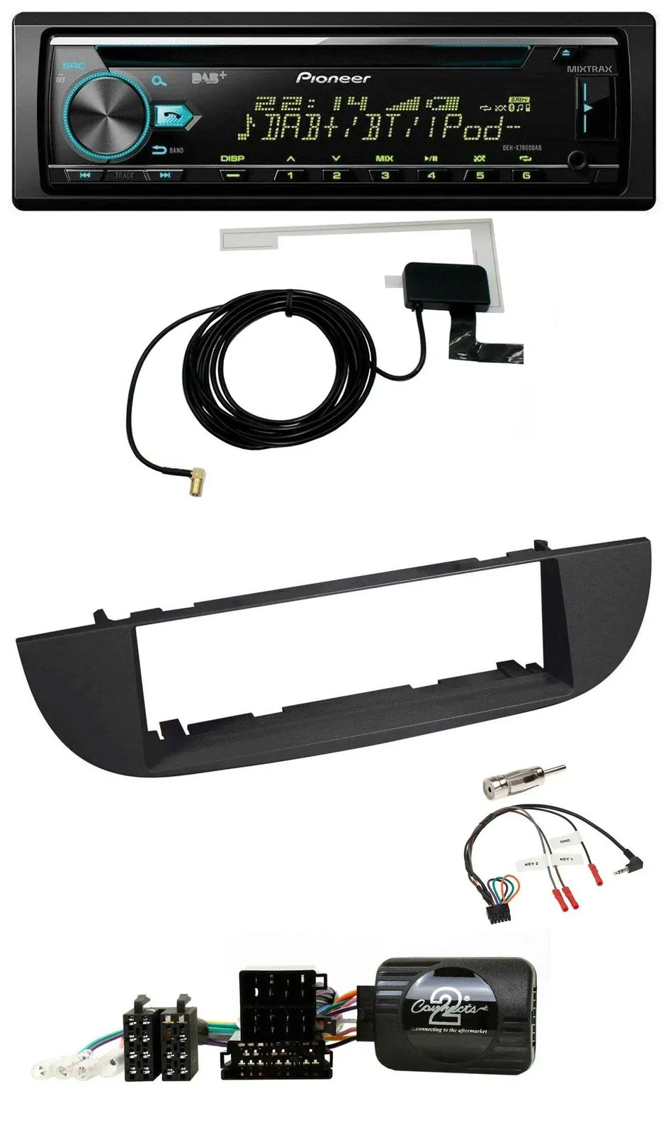 Автомагнитола для Fiat 500 Pioneer CD, USB, DAB, черный