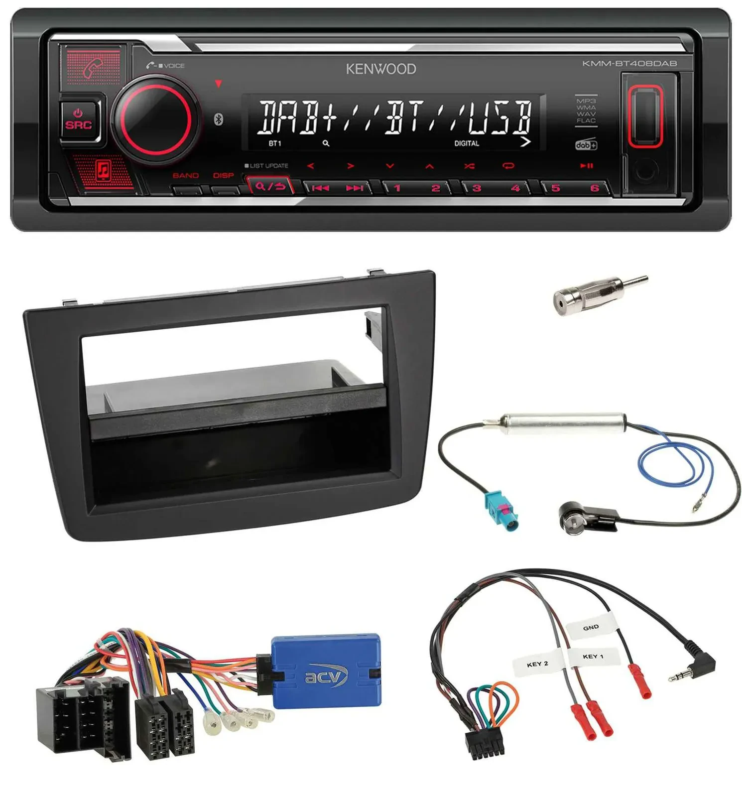 Kenwood Lenkrad Bluetooth USB DAB Autoradio für Alfa Romeo Mito 13-18 955 ISO sc