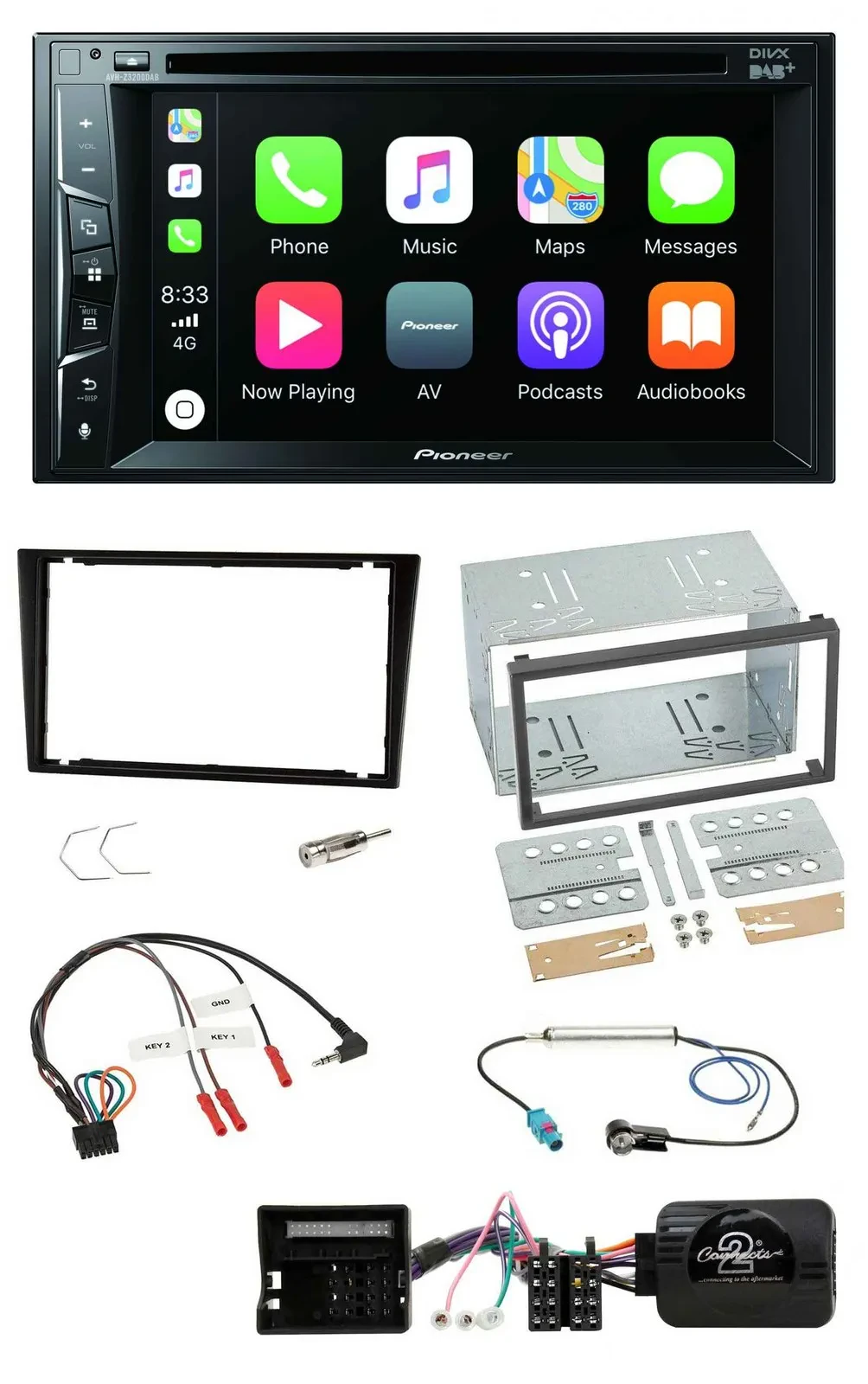 Автомагнитола Pioneer 2DIN, USB, DVD, Bluetooth, DAB, для Opel Corsa C, черная, совместима с кнопками на руле