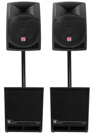 (2) Rockville RPG12 12" Powered 1600w DJ PA Speakers+(2) 15" Powered Subwoofers