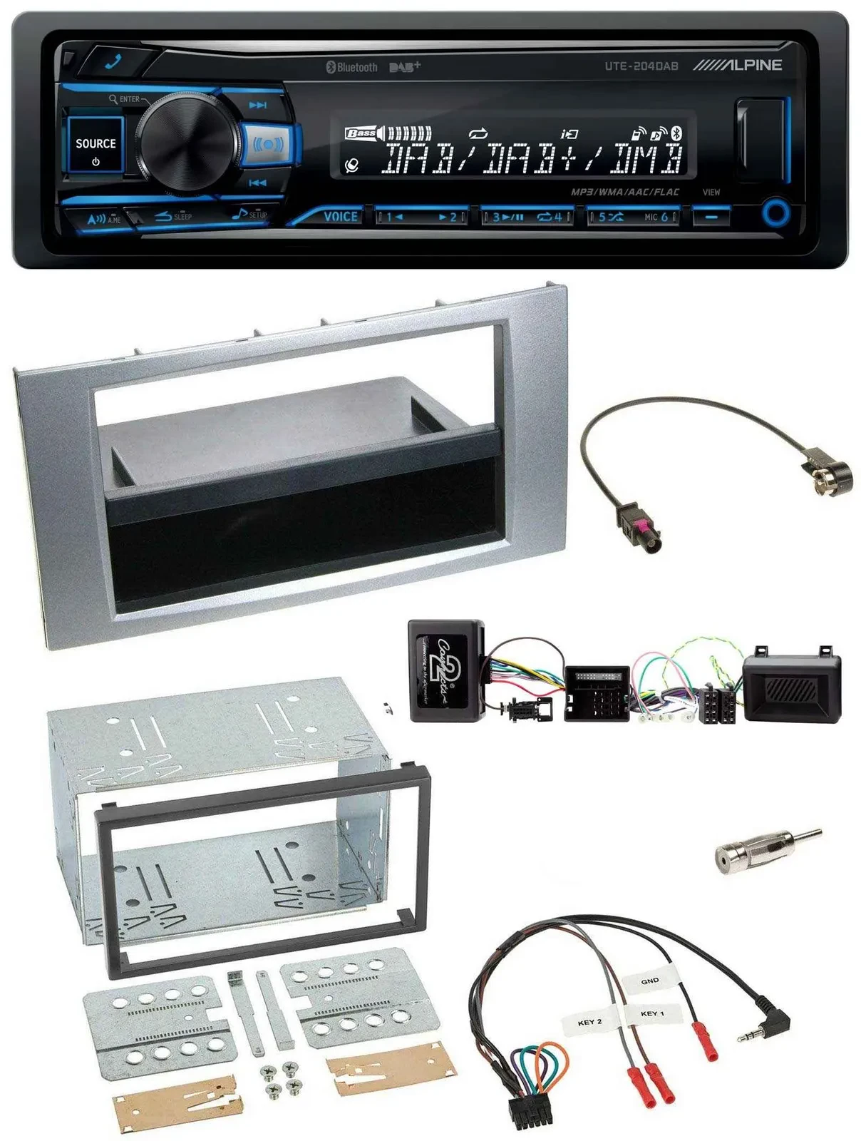 Alpine USB Bluetooth DAB Lenkrad Autoradio für Ford Kuga 2008-2012 silber