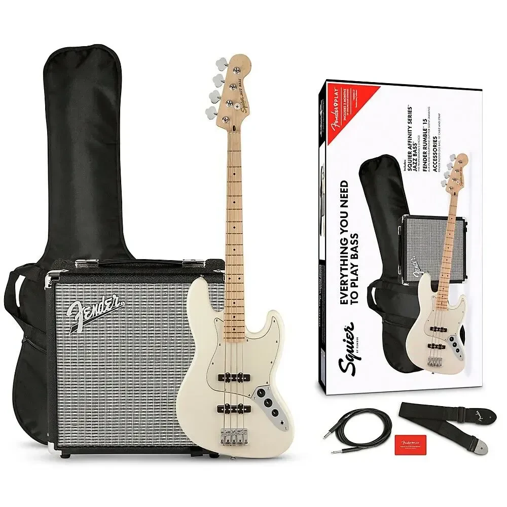 Бас-гитара Squier by Fender Affinity Jazz Bass LE Pack w/Rumble 15W Bass Combo Amp (набор) 15W Olympic White 4-струнная с чехлом