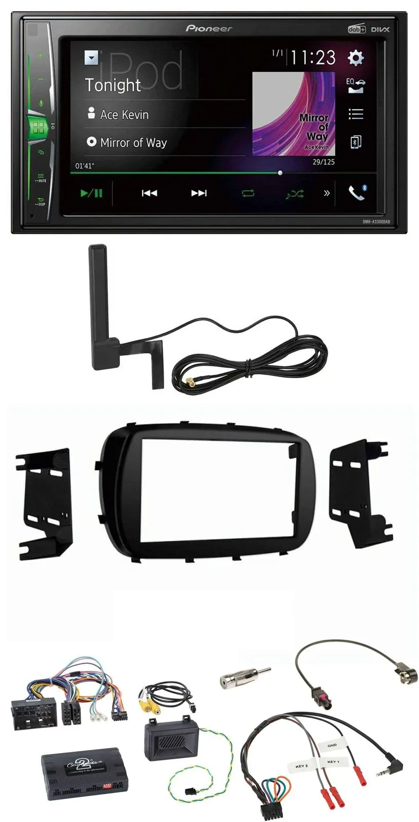 Автомагнитола для Fiat 500X Pioneer 2DIN, DAB, Bluetooth, MP3, совместимая с кнопками на руле