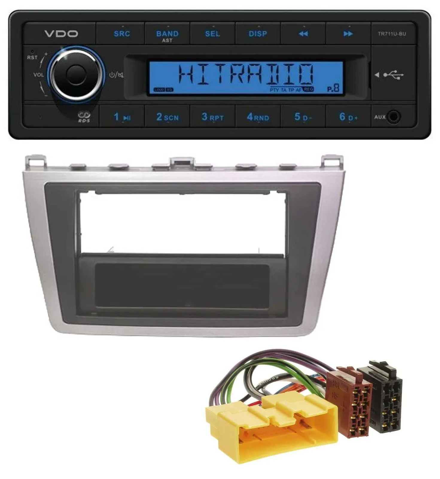 Автомагнитола для Mazda 6 (2008–2012) VDO 1 DIN, MP3, USB, AUX, серебристо-черная