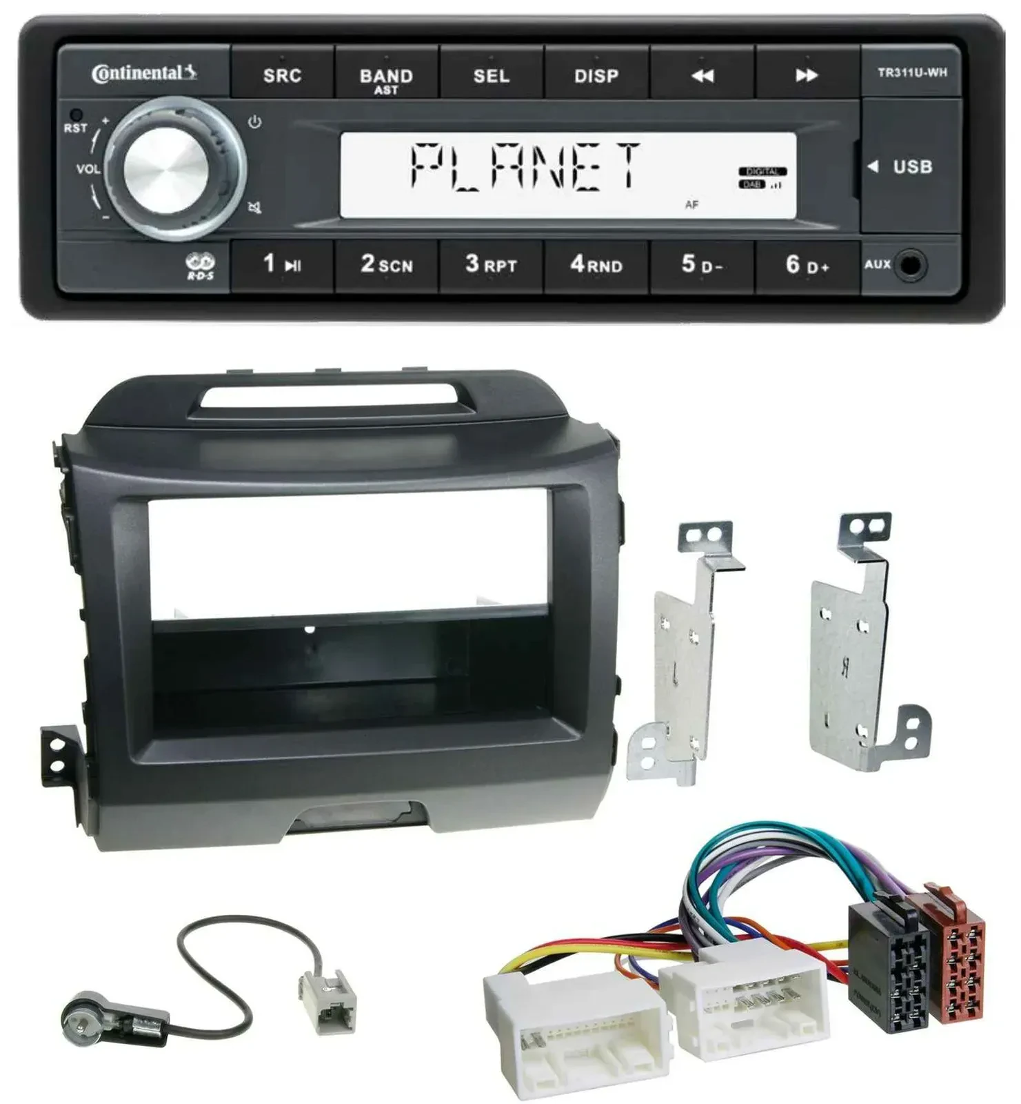 Автомагнитола для Kia Sportage 3 (SL) 2010–2015 Continental 1-DIN, USB, MP3, AUX, чёрная