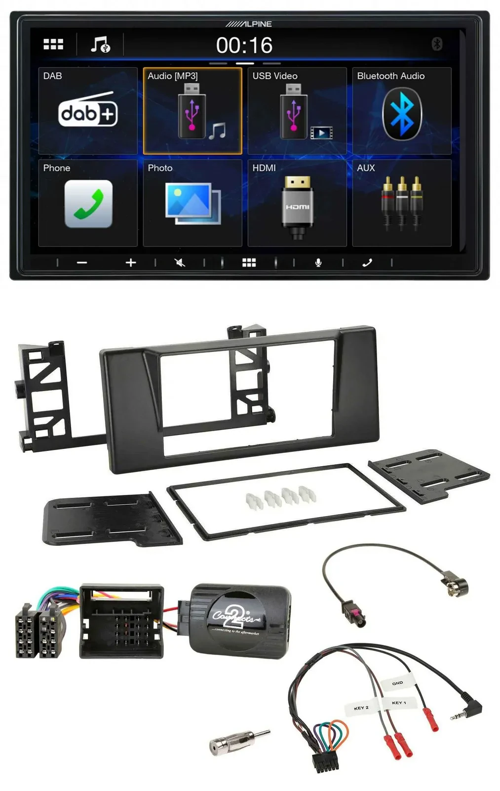 Alpine Bluetooth 2DIN Lenkrad DAB USB Autoradio für BMW 5er E39 01-03 Quadlock