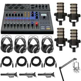 Zoom LiveTrak L-8 Portable 8-Channel Mixer Recorder Bundle with 4x Rode PodMic D