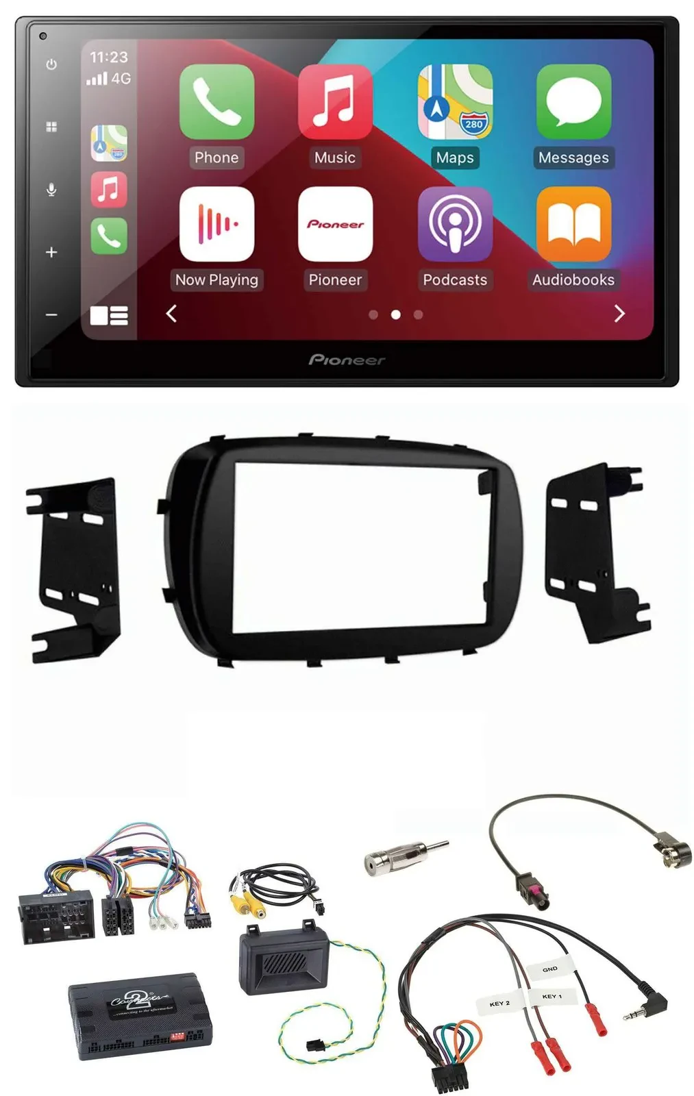 Автомагнитола для Fiat 500X Pioneer 2-DIN, DAB, Bluetooth, USB, поддержка кнопок на руле