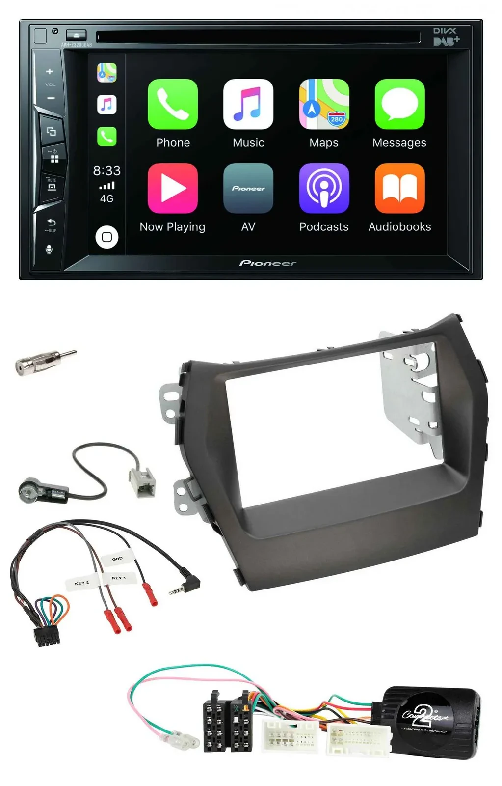 Pioneer Lenkrad USB DVD Bluetooth DAB 2DIN Autoradio für Hyundai Santa Fe ab 201