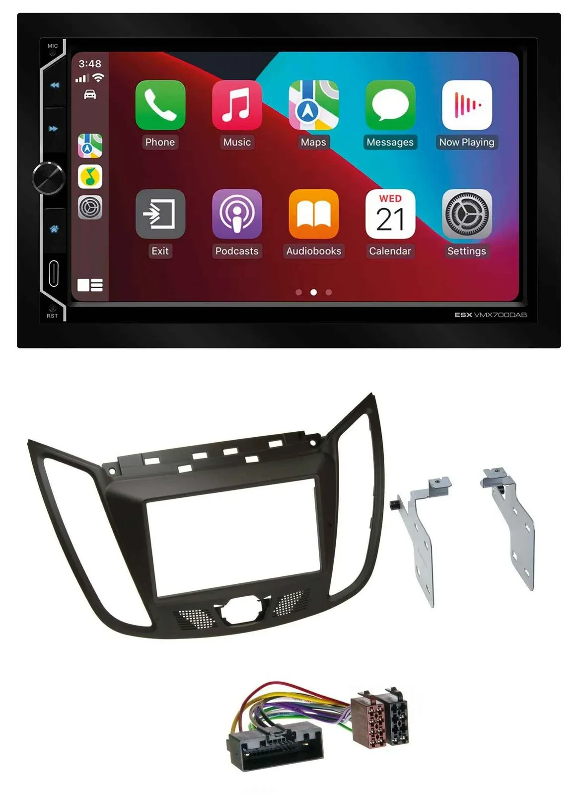 ESX 2DIN DAB USB MP3 Bluetooth Autoradio für Ford C-Max (ab 10) braun