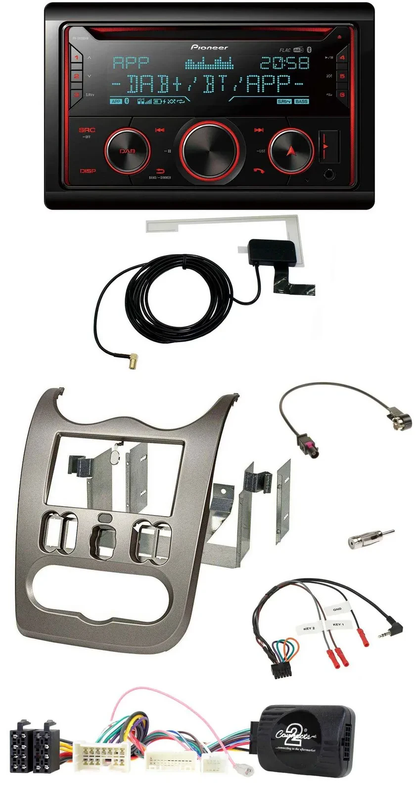 Автомагнитола Pioneer 2 DIN DAB USB CD Bluetooth для Dacia (с 2012), темно-серебристая