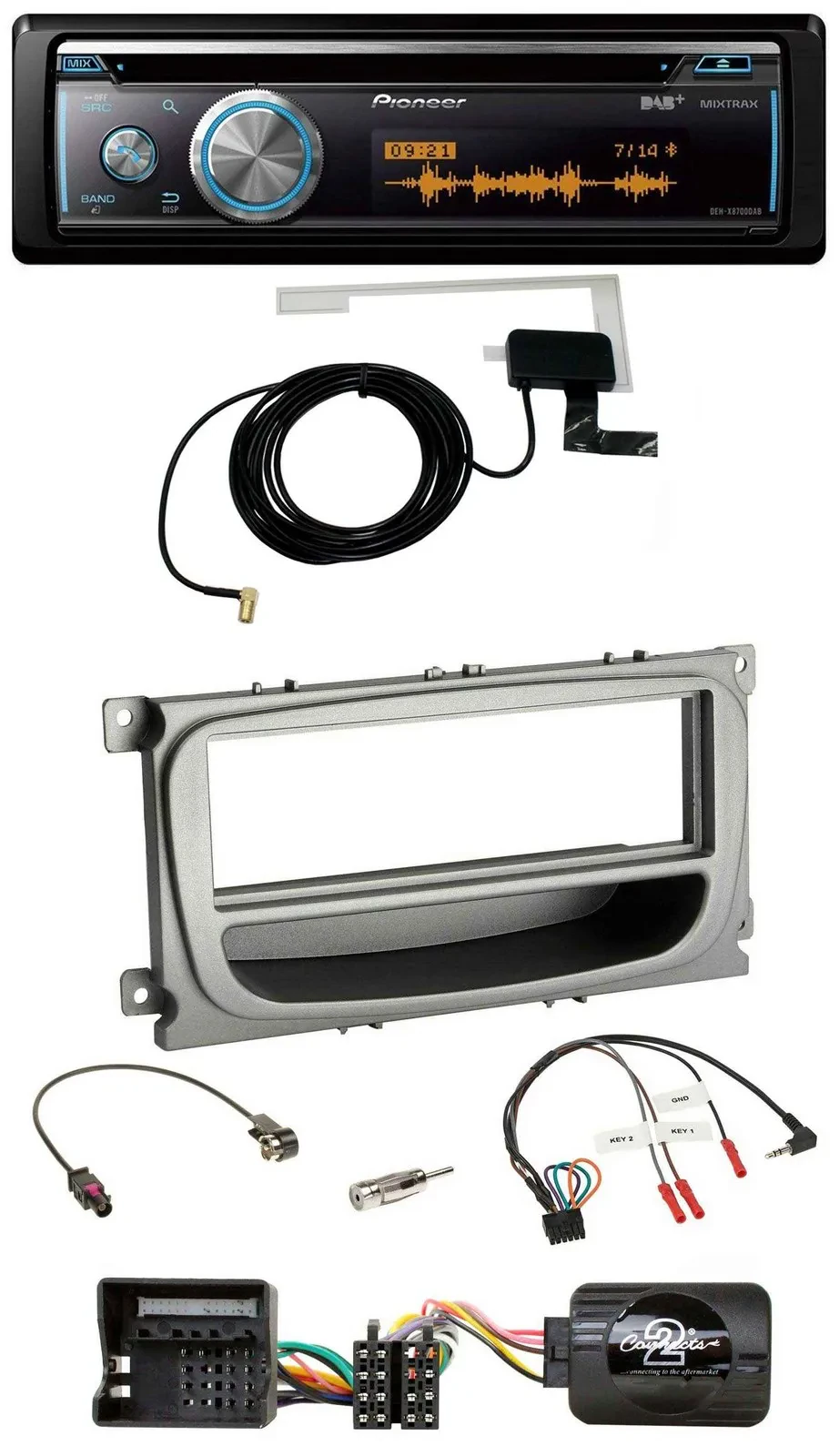 Автомагнитола для Ford Mondeo/S-Max (с 2007) Pioneer Bluetooth DAB USB CD, серебристая