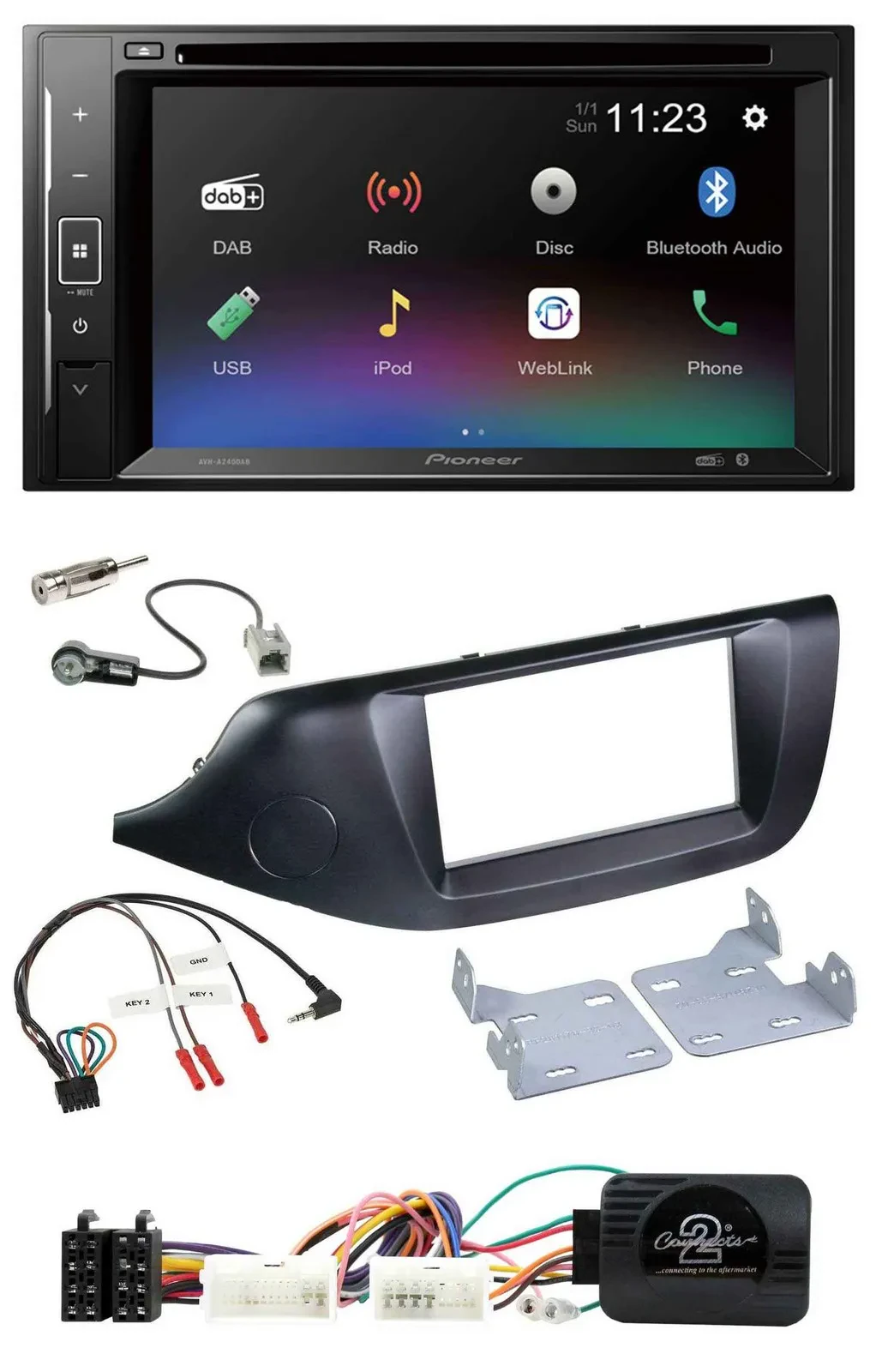 Pioneer Bluetooth Lenkrad USB 2DIN DAB DVD Autoradio für Kia Ceed ab 2012 schwar