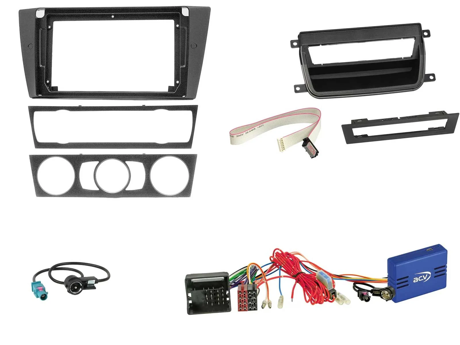 Einbauset CAN-Bus für 9 Zoll Autoradio für BMW 3er E90 2005-2013 ohne Raucherpak