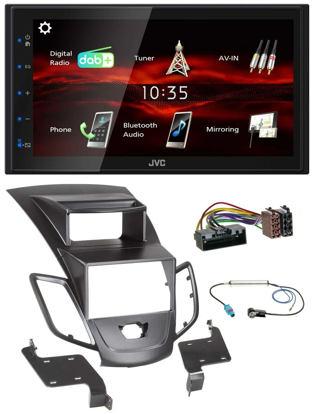 Автомагнитола для Ford Fiesta 2010–2017 JVC 2 DIN, USB, Bluetooth, MP3, DAB, черный