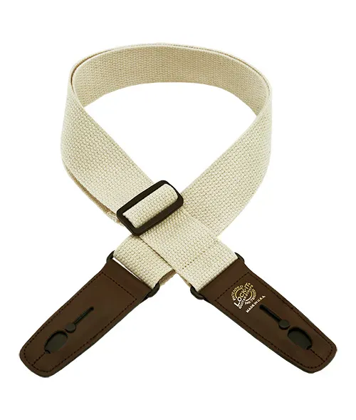 Lock-It Cotton 2" Wide Guitar Strap with Locking Leather Ends - Natural/Brown