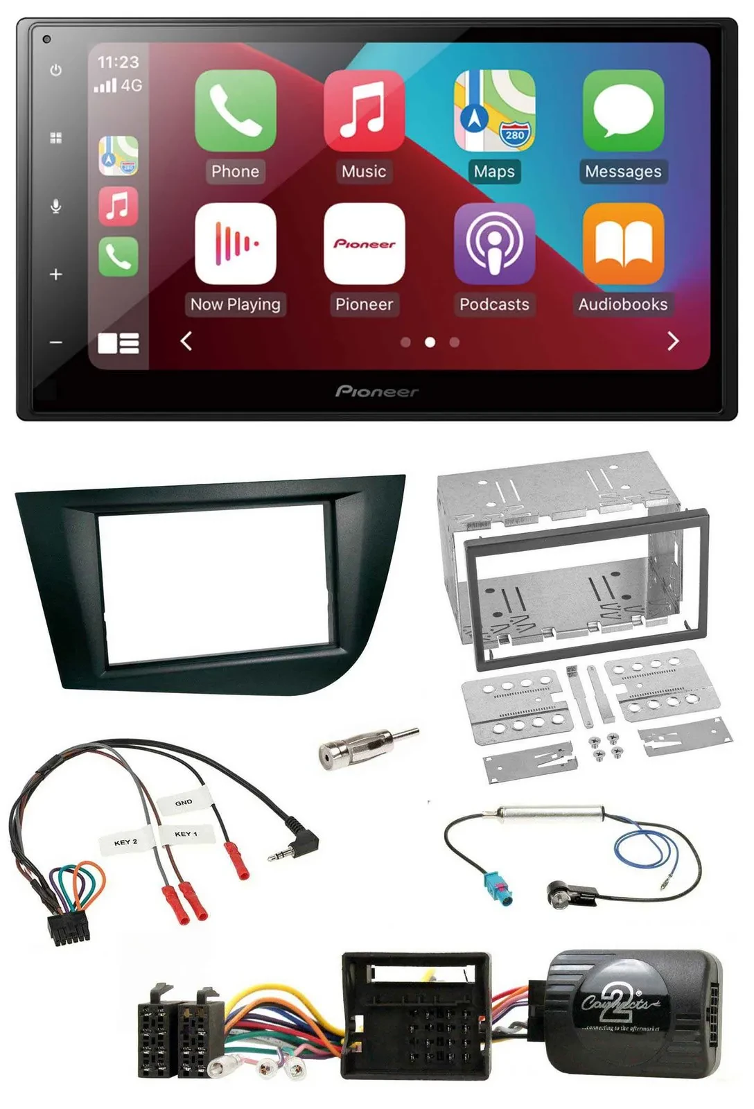 Pioneer USB Lenkrad DAB 2DIN Bluetooth Autoradio für Seat Leon 2005-2009 schwarz
