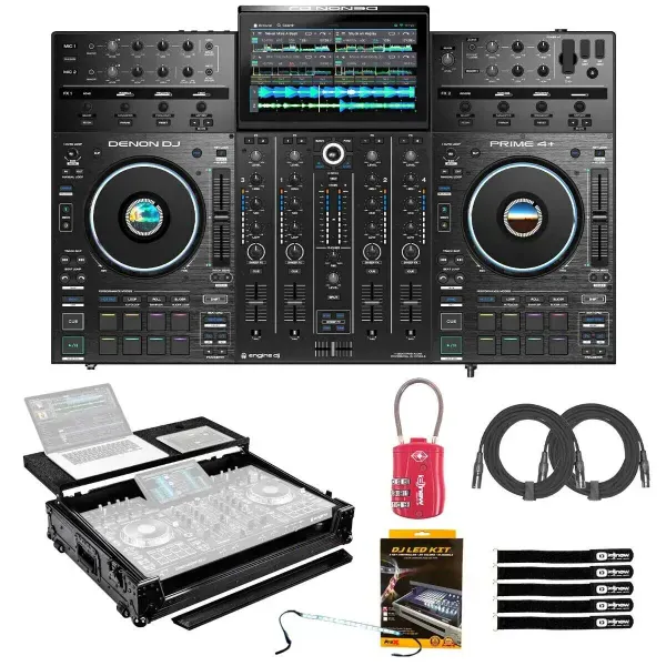 DJ-контроллер с джогом Denon DJ PRIME4+ Black с аксессуарами