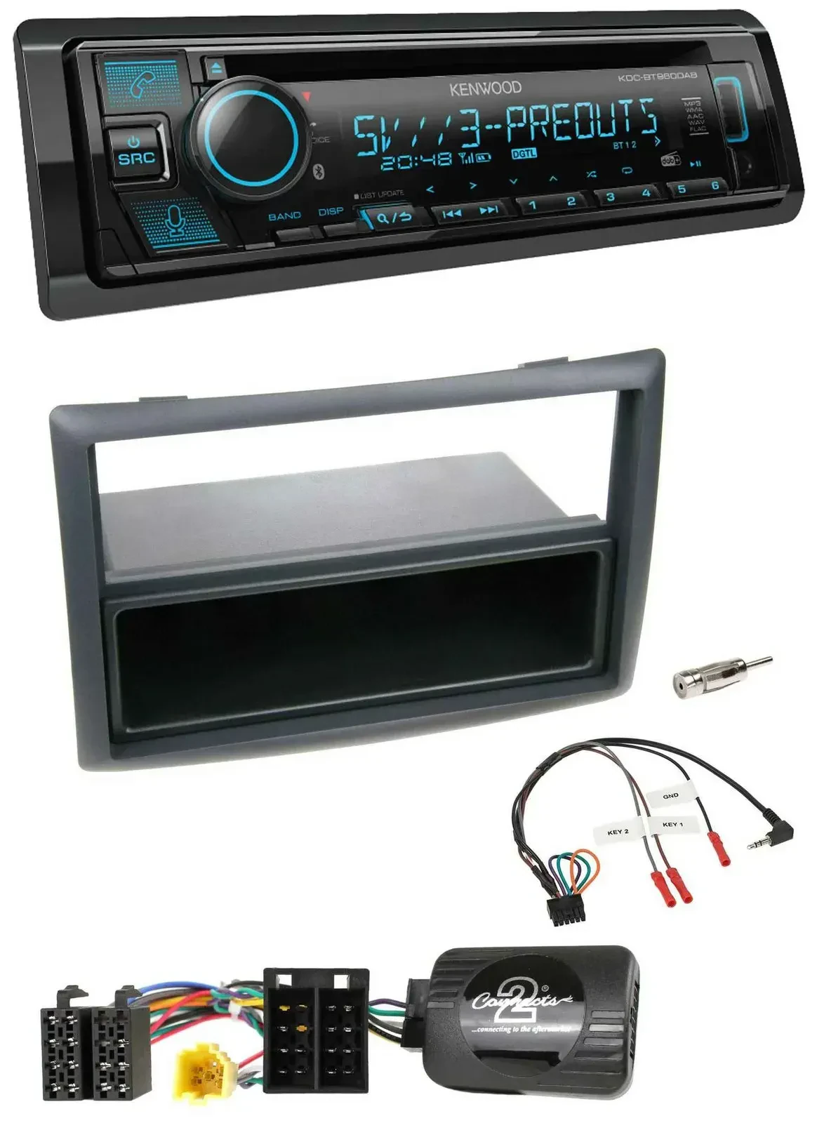 Автомагнитола Kenwood Bluetooth CD USB DAB для Renault Megane 2007–2008, чёрная, поддержка управления на руле