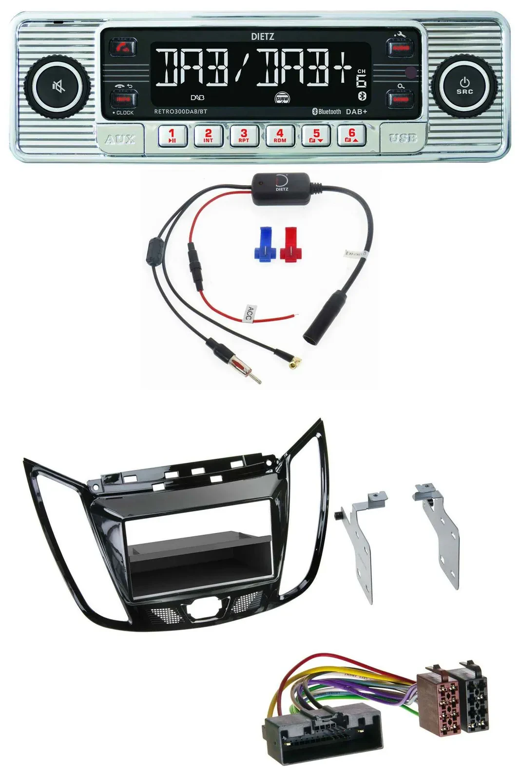 Dietz DAB USB MP3 Bluetooth Autoradio für Ford C-Max Kuga Klavierlack schwarz