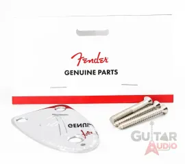 Genuine Fender 70s Vintage 3-Bolt F Stamped Logo Guitar Neck Plate - CHROME