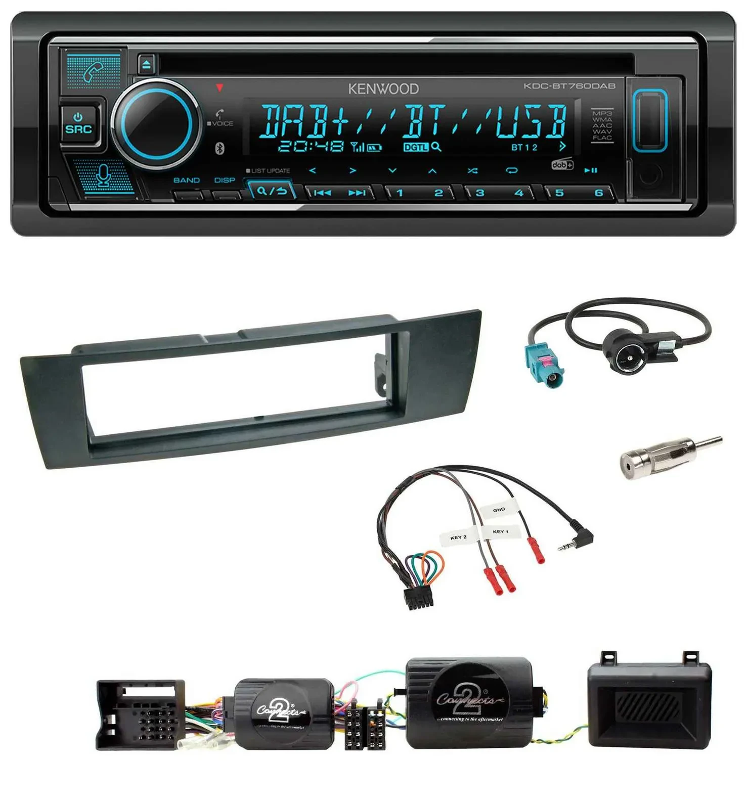 Автомагнитола для BMW 1 Series (E87, 2004–2013) Kenwood Bluetooth DAB USB CD с поддержкой управления на руле