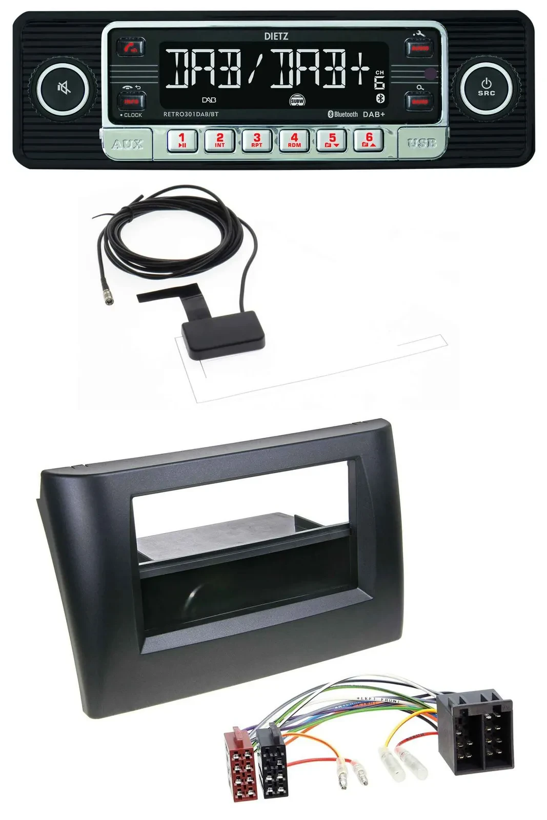 Dietz DAB Bluetooth USB MP3 Autoradio für Fiat Stilo 192 01-08 Ablagefach