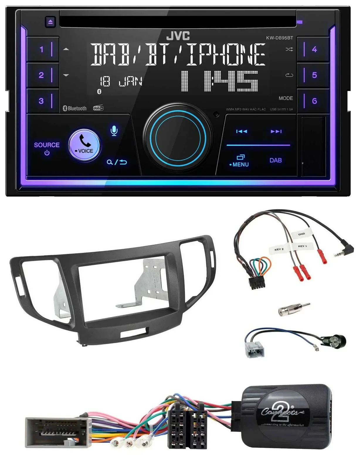 JVC Lenkrad USB 2DIN DAB Bluetooth CD Autoradio für Honda Accord 2008-2015 anthr