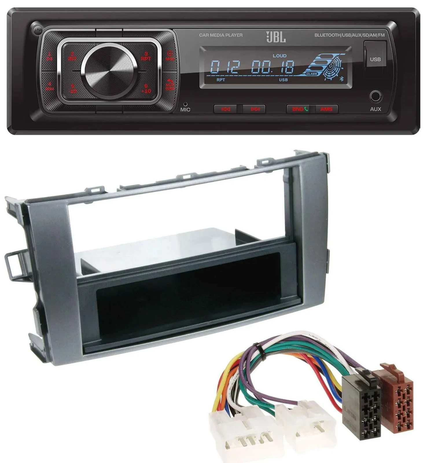 JBL SD AUX MP3 USB Bluetooth Autoradio für Toyota Auris 07-12 anthrazit-grau