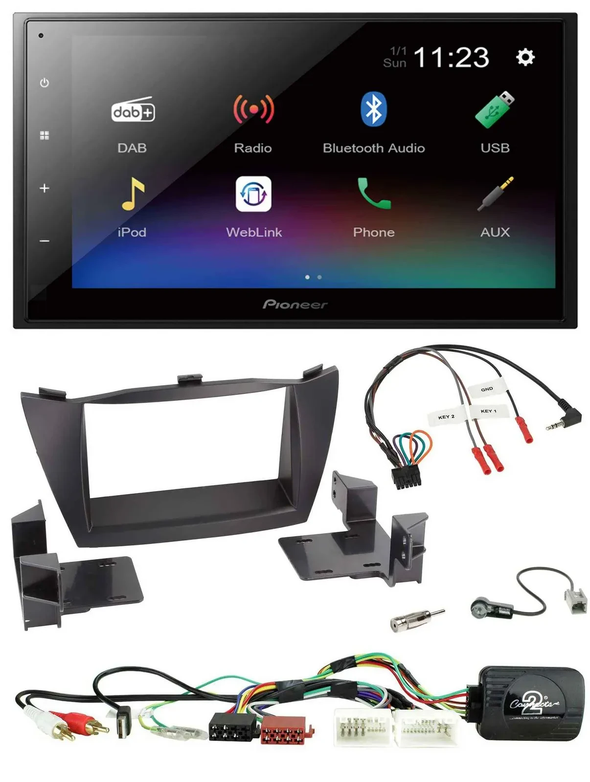 Автомагнитола для Hyundai Tucson (2010–2015) Pioneer 2DIN, USB, Bluetooth, DAB, поддержка кнопок на руле