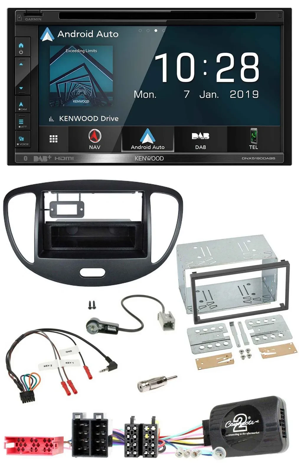 Kenwood DAB TMC USB 2DIN Lenkrad Bluetooth Navigation für Hyundai i10 2009-2013