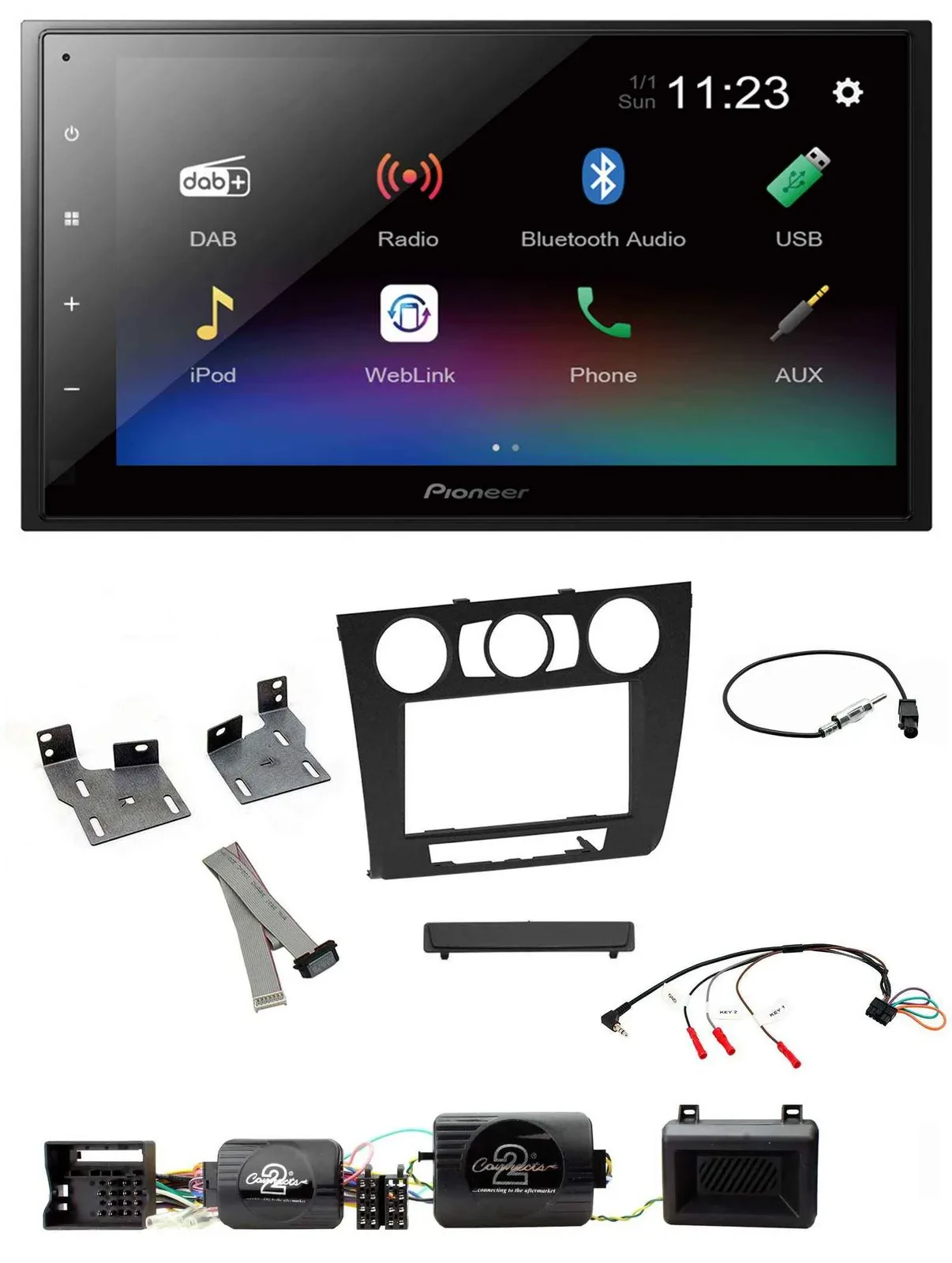 Pioneer USB Bluetooth DAB 2DIN Lenkrad Autoradio für BMW 1er PDC man. Klima E87/