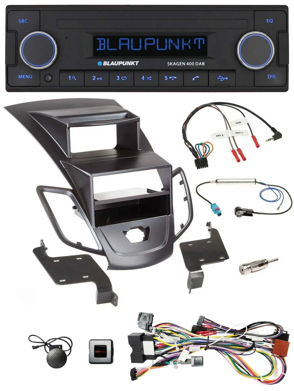 Автомагнитола для Ford Fiesta 2008–2010 Blaupunkt DAB, USB, Bluetooth, управление с руля, дисплей, черный