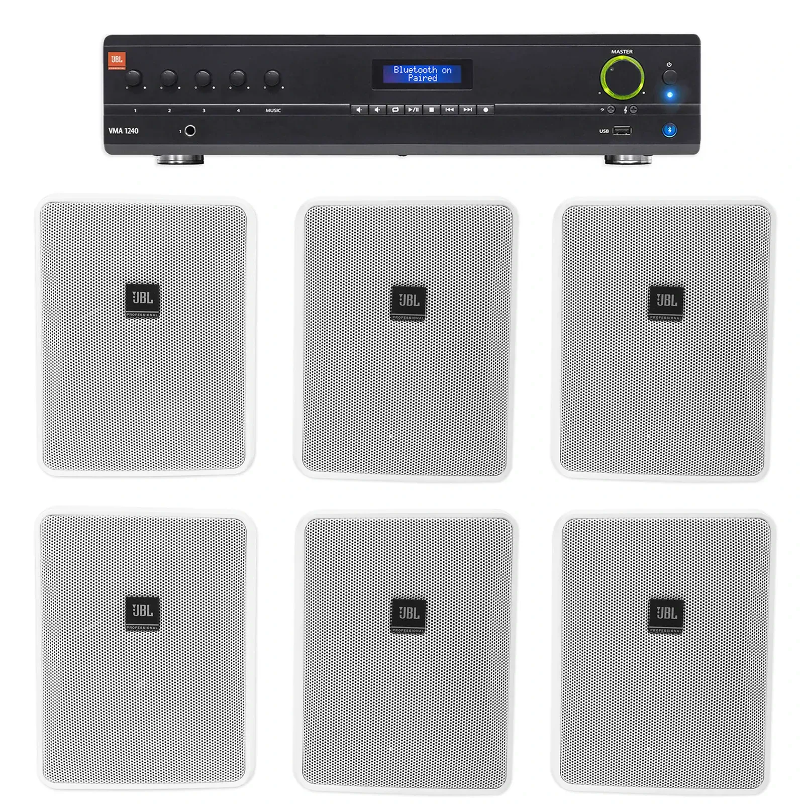 Настенная акустика JBL Control 25-1 White с усилителем (6 штук)